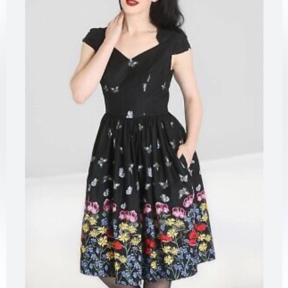 Hell Bunny Dresses & Skirts - Hell Bunny Black Dress with Floral Design MEDIUM NWT